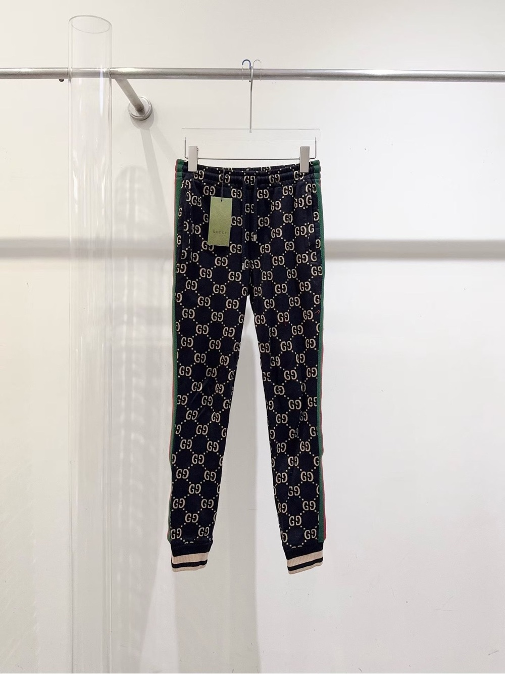 Gucci Navy GG Monogram Kids Sweatpants with Green & Red Side Stripes
